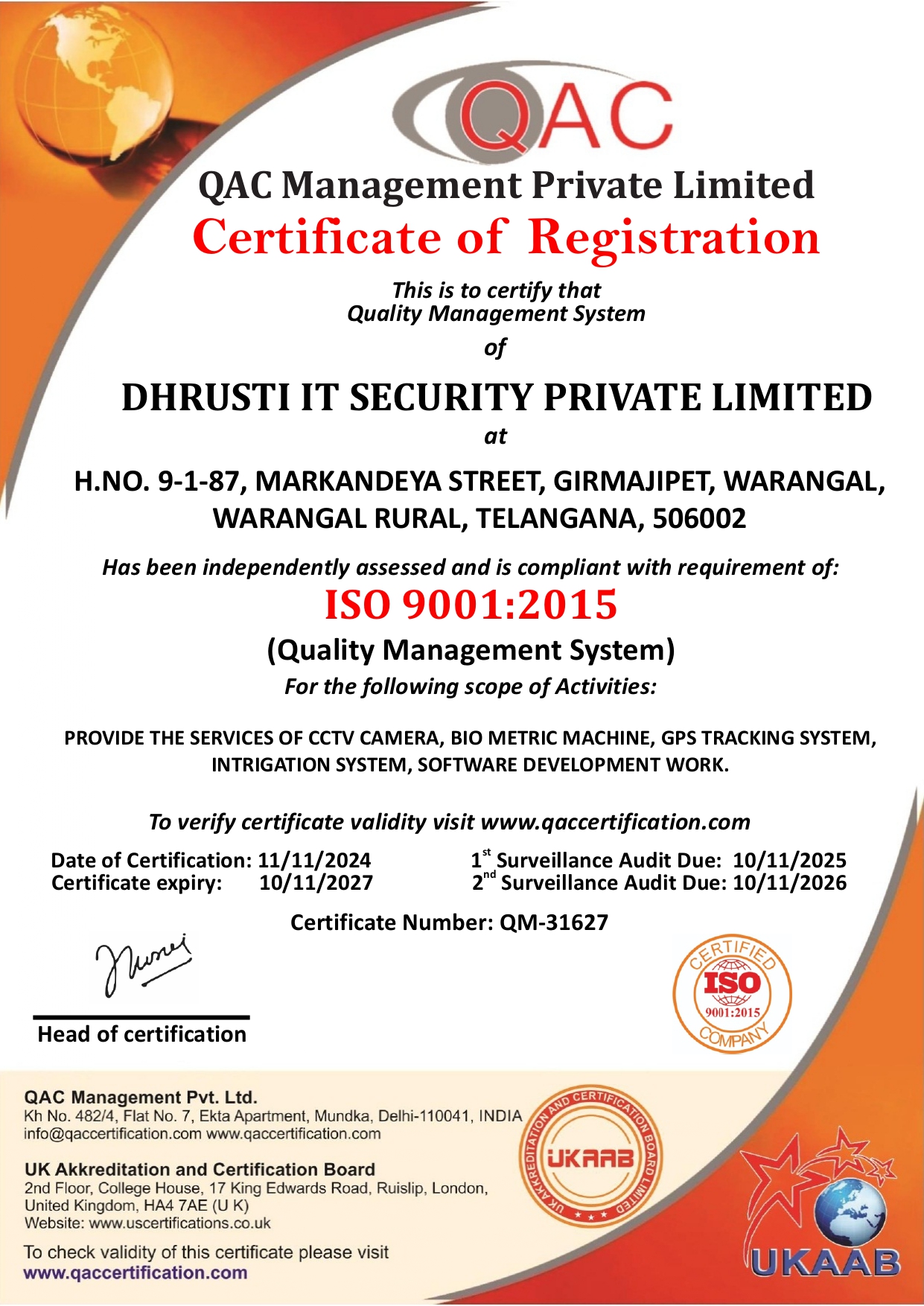 QAC management certificate